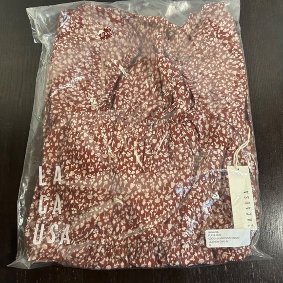 LACAUSA x Anthropologie Playa Mini Babydoll Dress Coco Magic Mushroom Size M - Picture 4 of 7